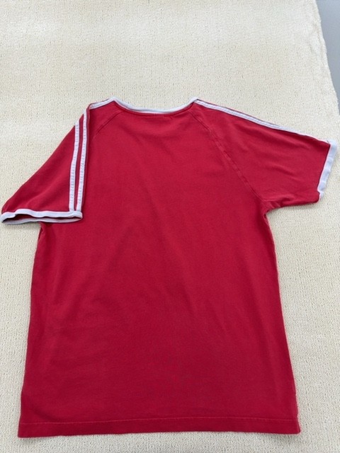 Adidas Originals T-Shirt Red Striped Cotton Crew Neck Short Sleeve L gallery