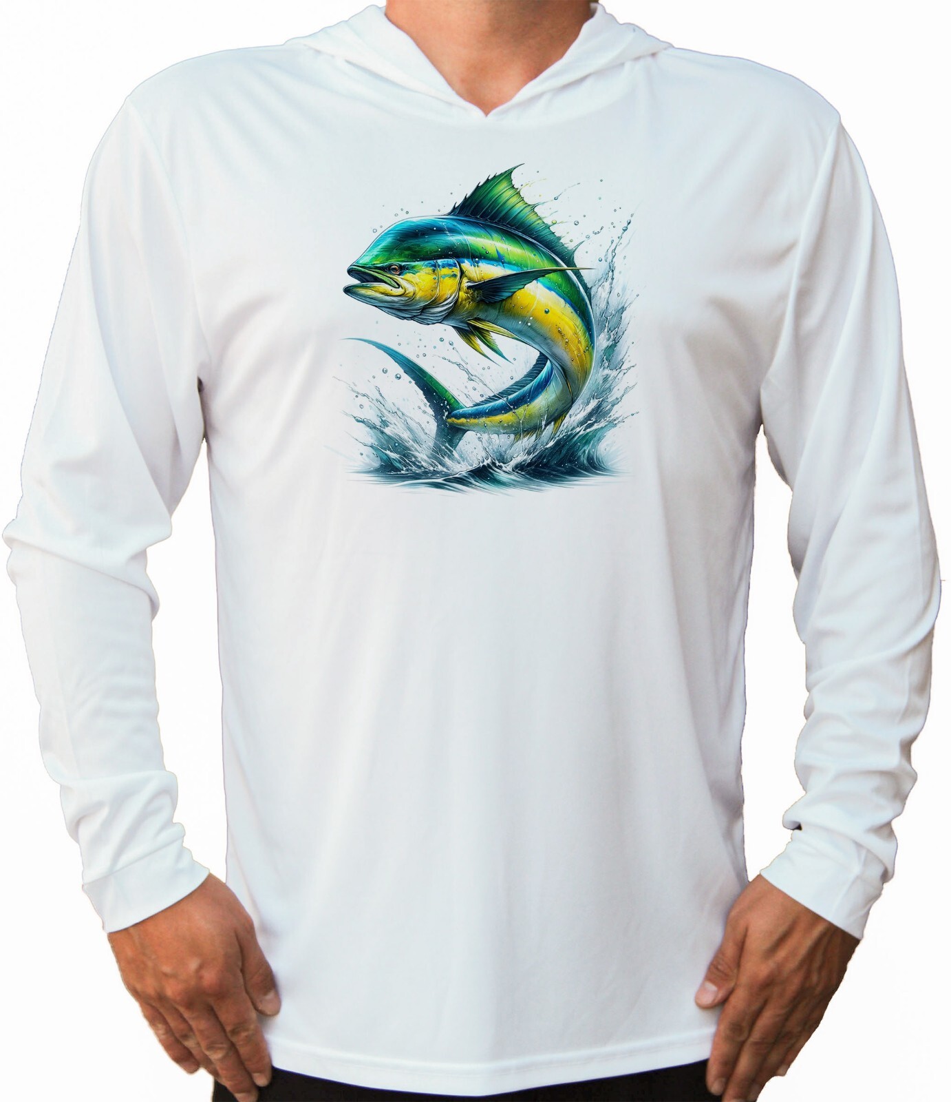 Mahi Mahi Fisherman Protected UPF 50 Long Sleeve T-Shirt Hood Boat Fishing