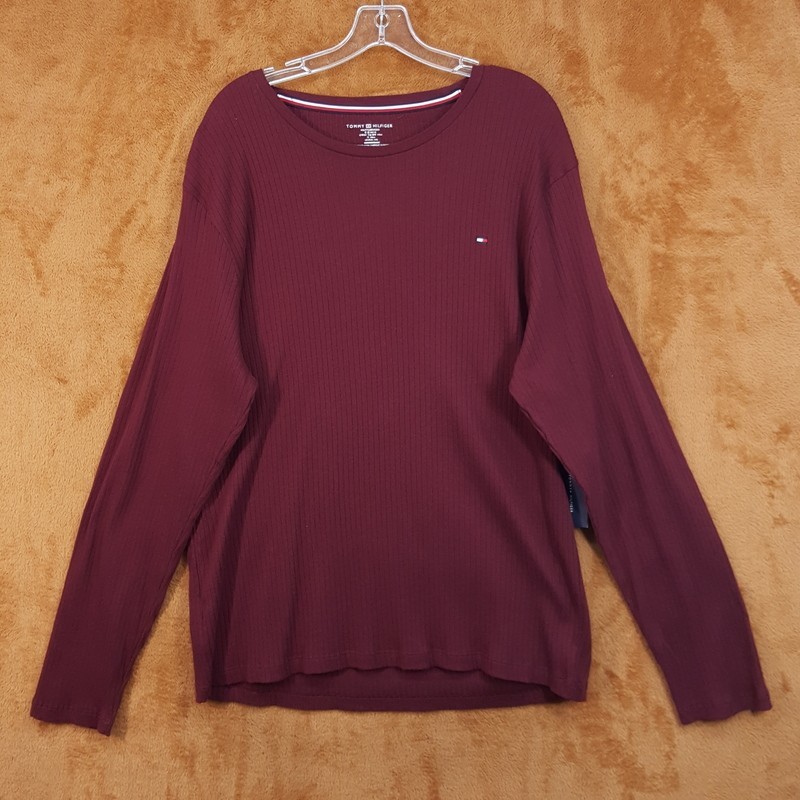 TOMMY HILFIGER Shirt Mens XL Maroon Pullover Crew Long Sleeve Ribbed Knit gallery