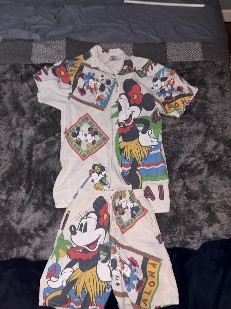 Mickey & Co. Disney Mickey Minnie Aloha Shirt & Shorts Set Drawstring White