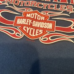 Harley Davidson Large Blue Long Sleeve Graphic T Shirt Kansas City Flames Clean