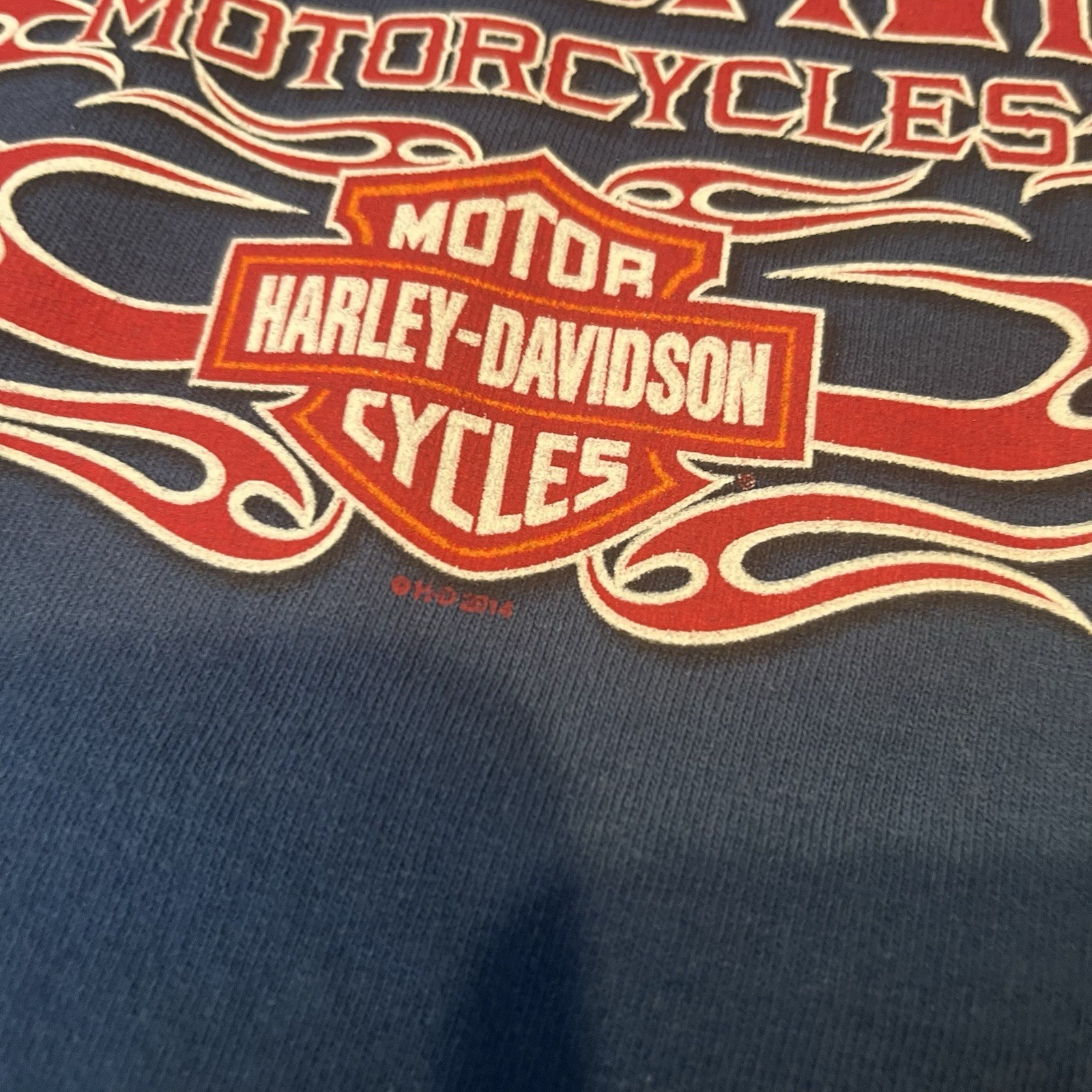 Harley Davidson Large Blue Long Sleeve Graphic T Shirt Kansas City Flames Clean gallery