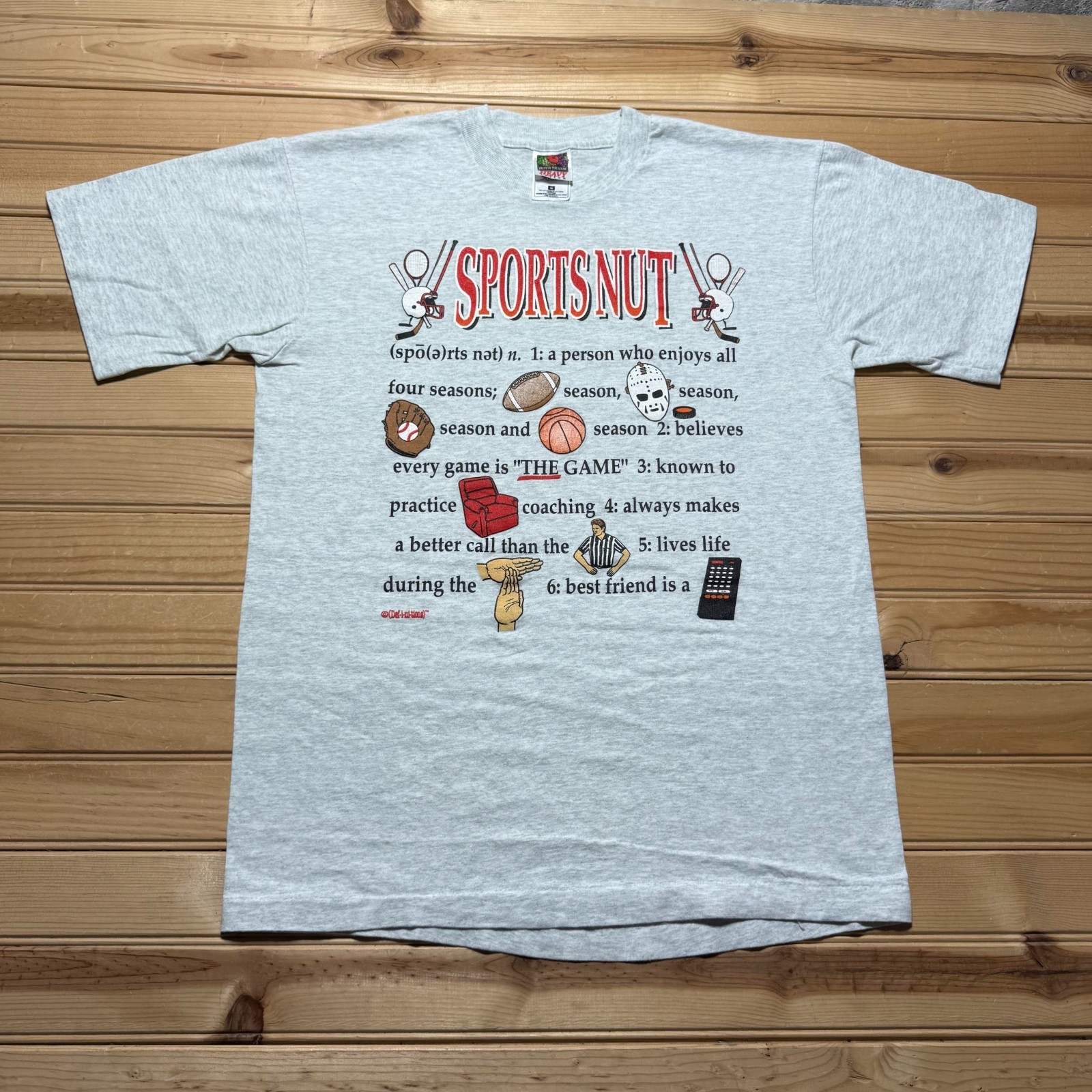 Vintage 90s Sports Nut Definition Funny Novelty Humor Graphic T-Shirt USA Medium gallery