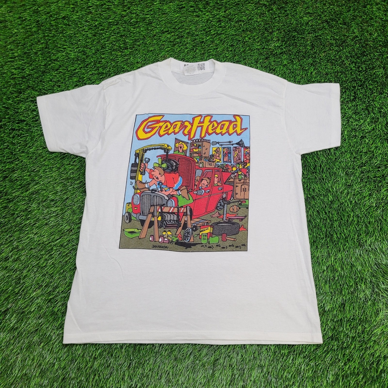 Vintage 80s Gear-Head Car Repair Comic Shirt M 20x26 Auto-Shop Humor gallery