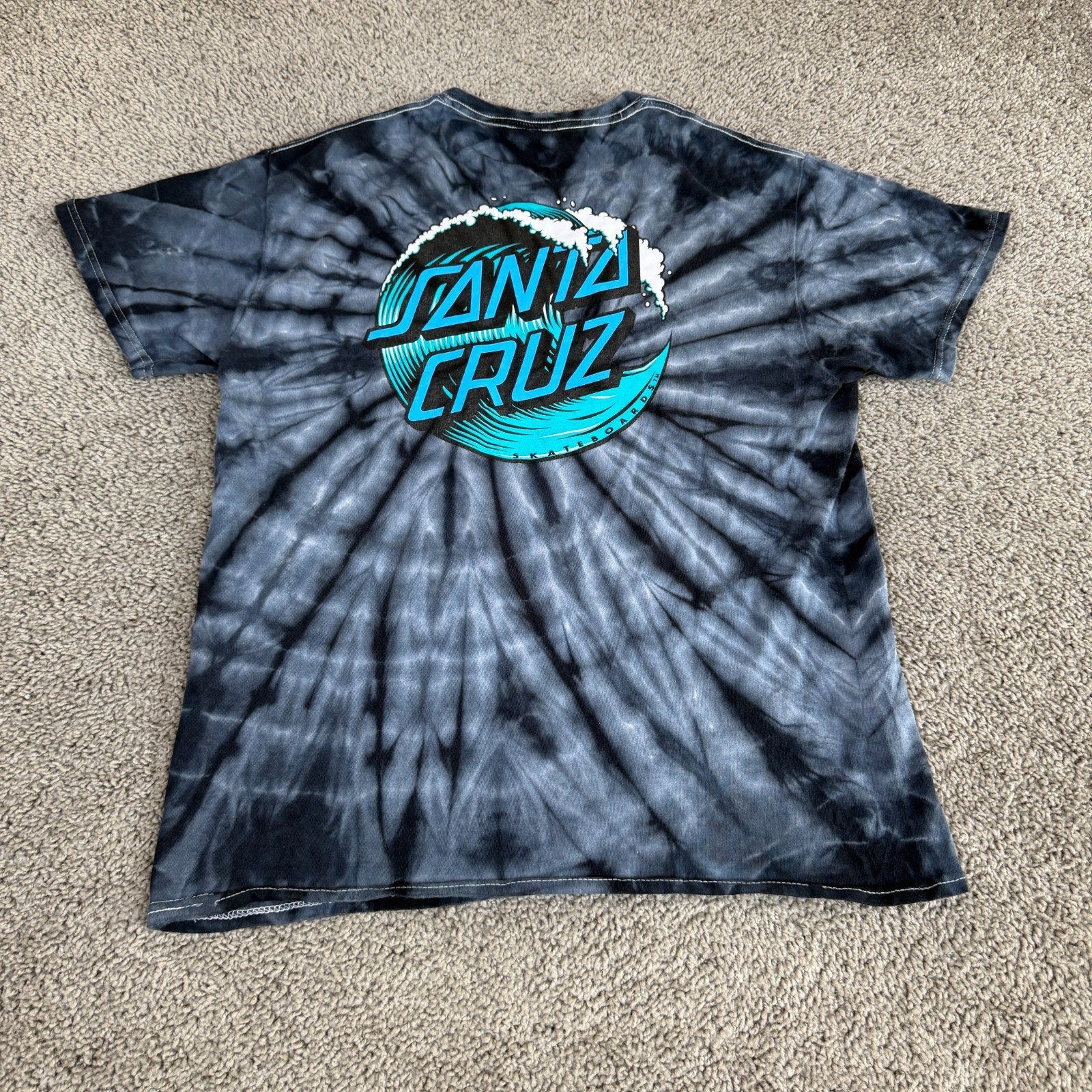 Santa Cruz Shirt Mens Medium Blue Tie Dye Skater Skateboarding Short Sleeve