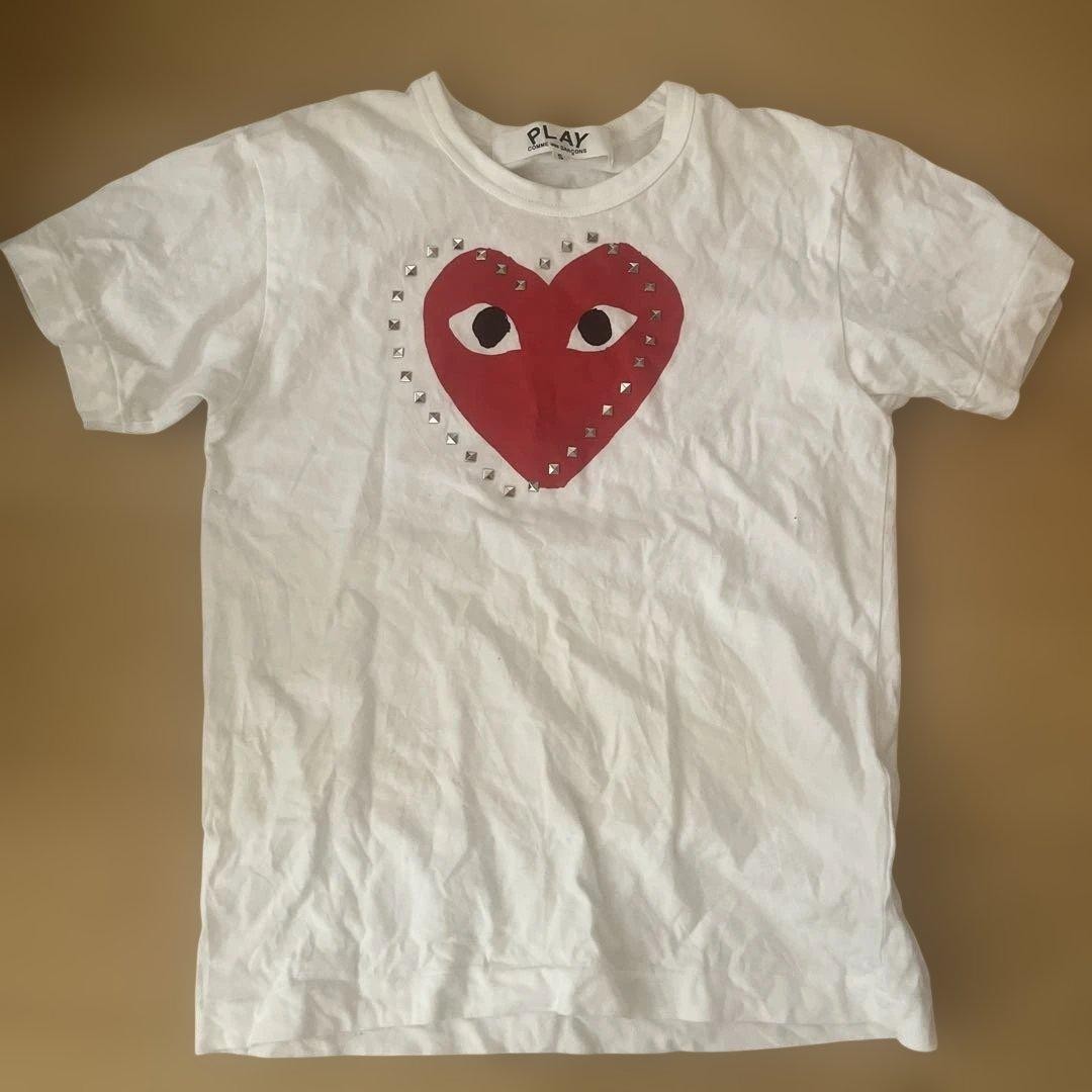 PLAY COMME des GARCONS Red Heart Studded White T-Shirt Size S gallery