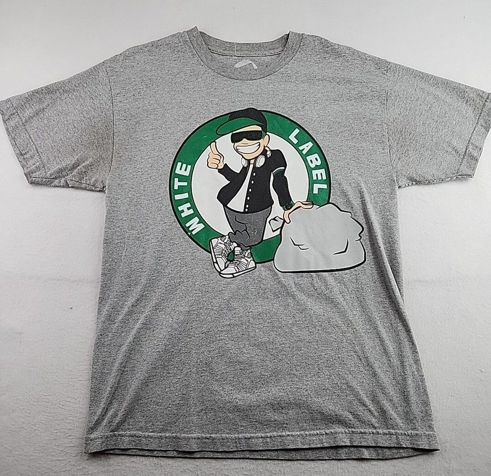 White Label Graphics Mens Large Gray Cotton T-shirt