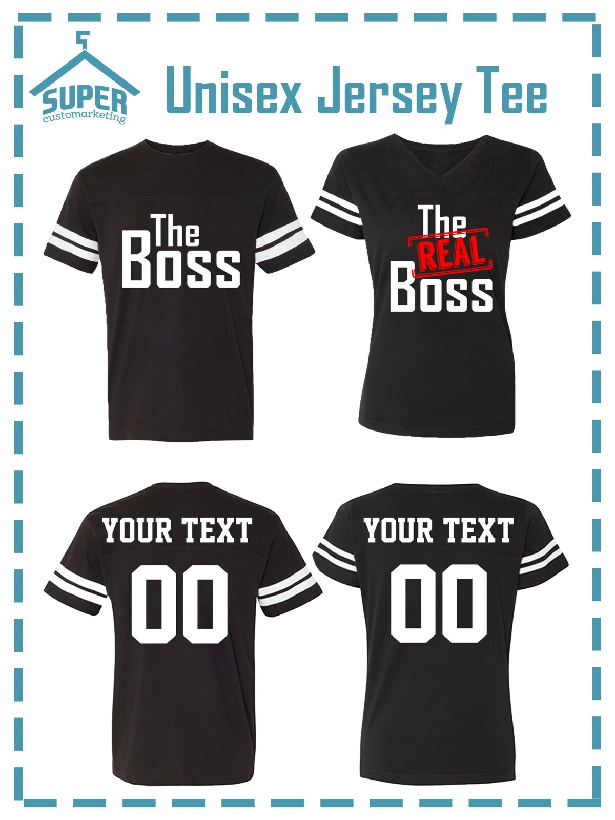 The REAL BOSS Fine JERSEY STYLE COUPLES TSHIRTS CUSTOM BACK PERSONALIZED