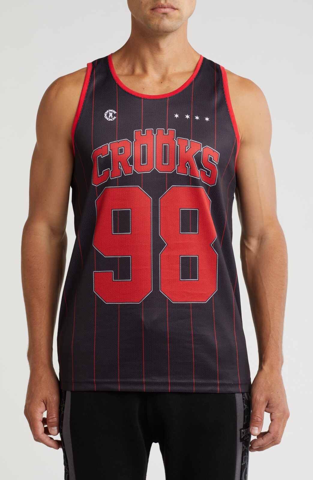 Crooks & Castles M Men's Jersey Red Black Stripes Basketball Mesh Tank Top New gallery