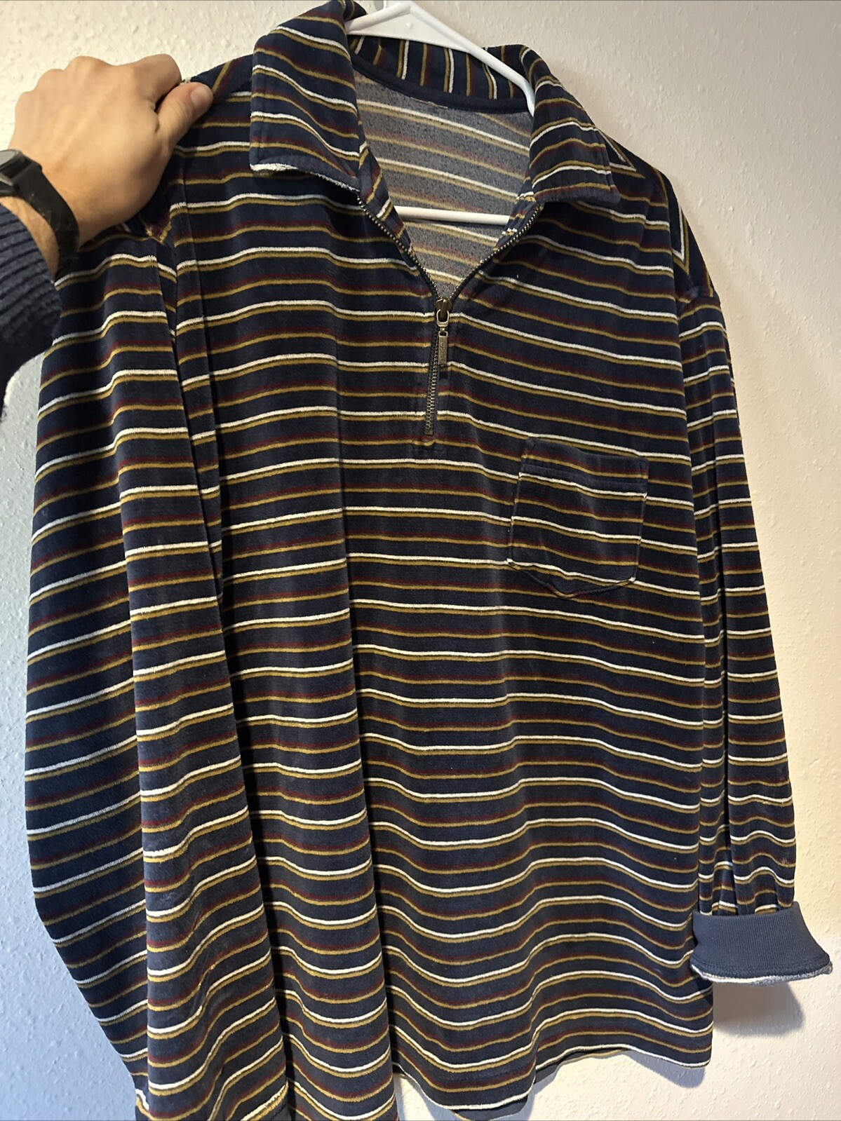 Vintage Levi’s Terry Cloth Stripe Tee Size XL USA 90s Y2K Black Stripes, Zip gallery