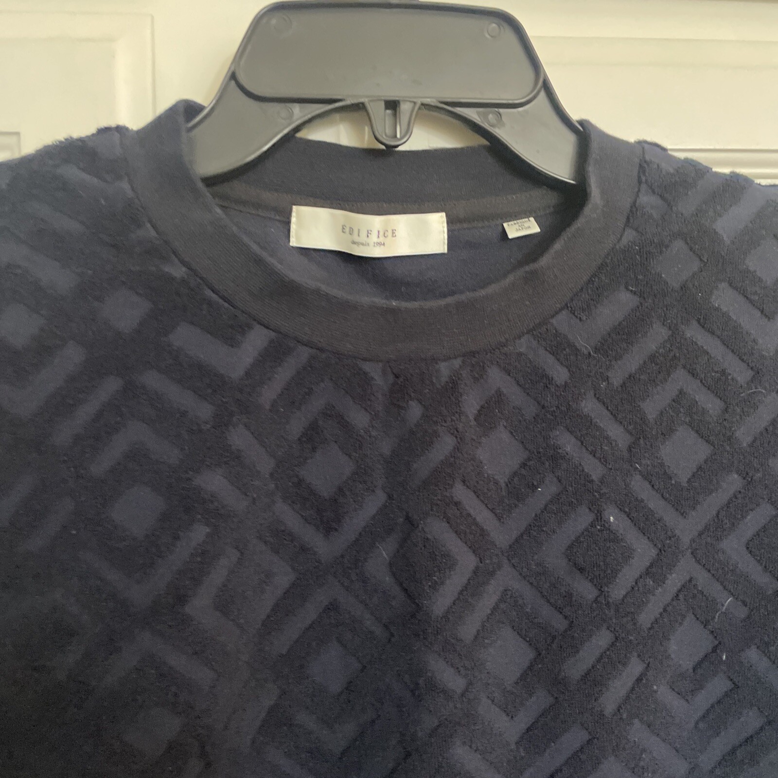 Edifice Pull Over Shirt Navy Velvet Textured Fabric Size XL Cotton Short Sleeve gallery