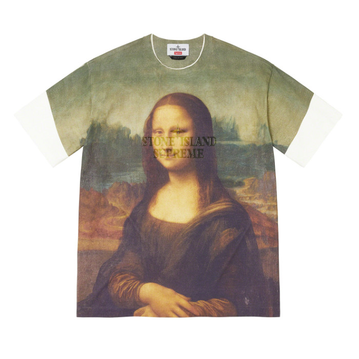 NWT Supreme Stone Island Mona Lisa Print Clear Logo T Shirt S DS SS22 AUTHENTIC