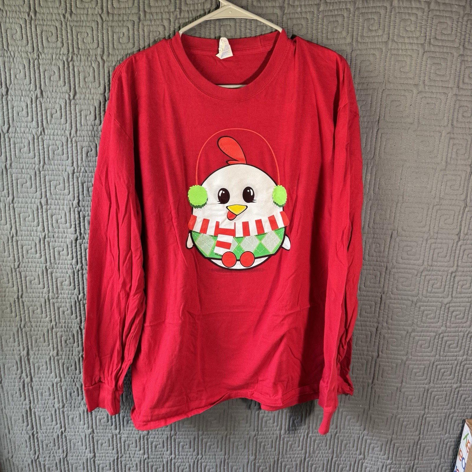 Port And Company T-Shirt Men’s XL Red Chicken Christmas Long Sleeve