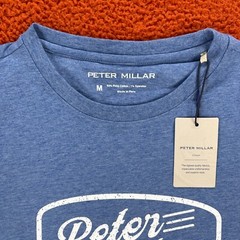 PETER MILLAR Mens MEDIUM Crown Lite Tee Logo Nautilus Blue T-Shirt Pima Cotton