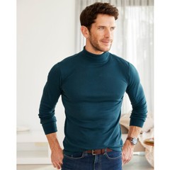Mens Long Sleeve Plain Turtle Neck T shirt Casual Rib Funnel Winter Top M to 3XL