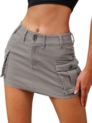 Mini Cargo Skirts for Women High Stretchy, Low Waist Y2k Skirt Button Cute De…