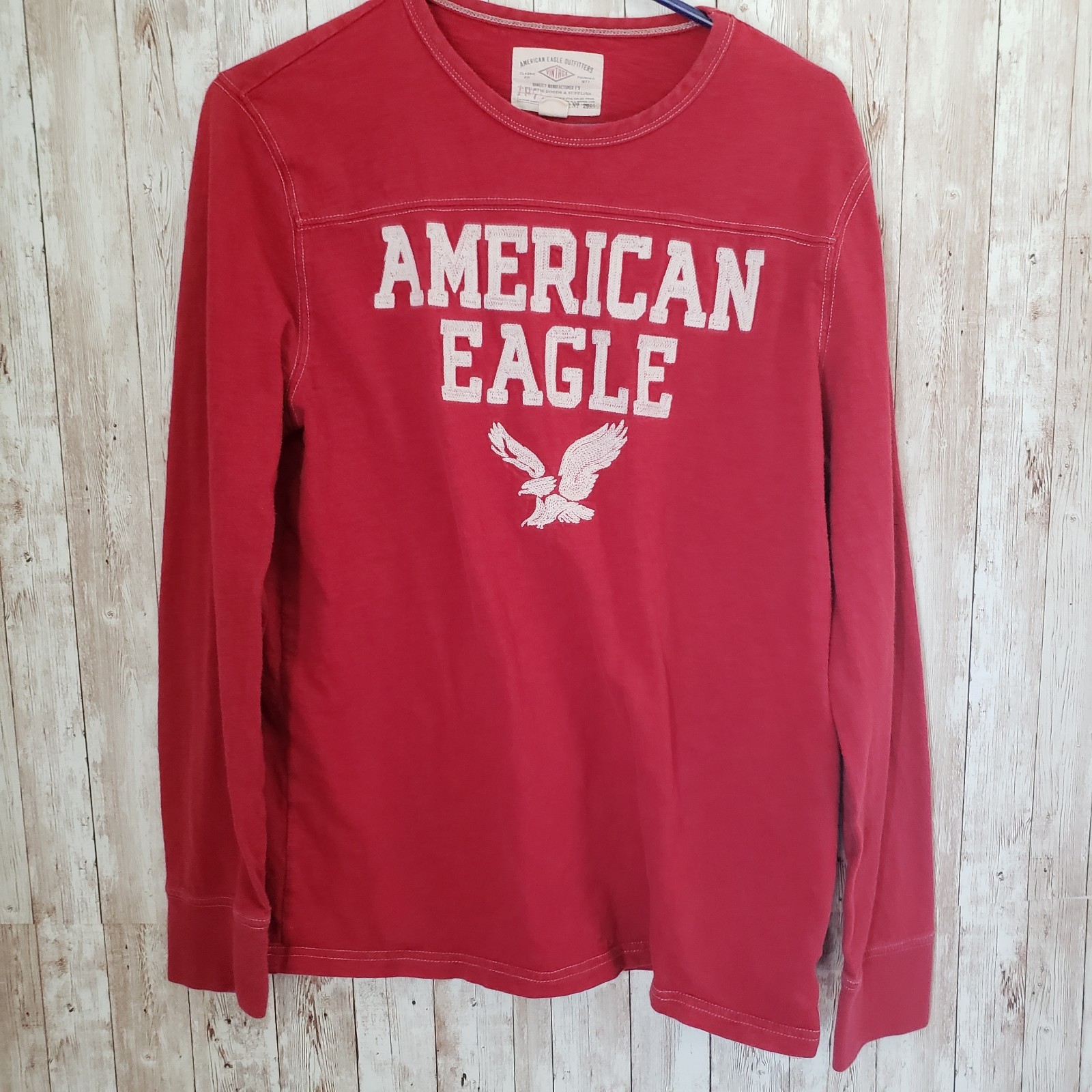 Vintage American Eagle Embroidered Long Sleeve T-Shirt Red M Y2K