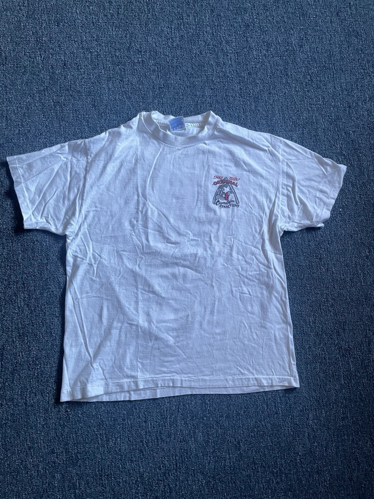 Vintage 90s Deez Nuts Funny Men’s White Shirt Sz Large Comic Big Johnson Style gallery