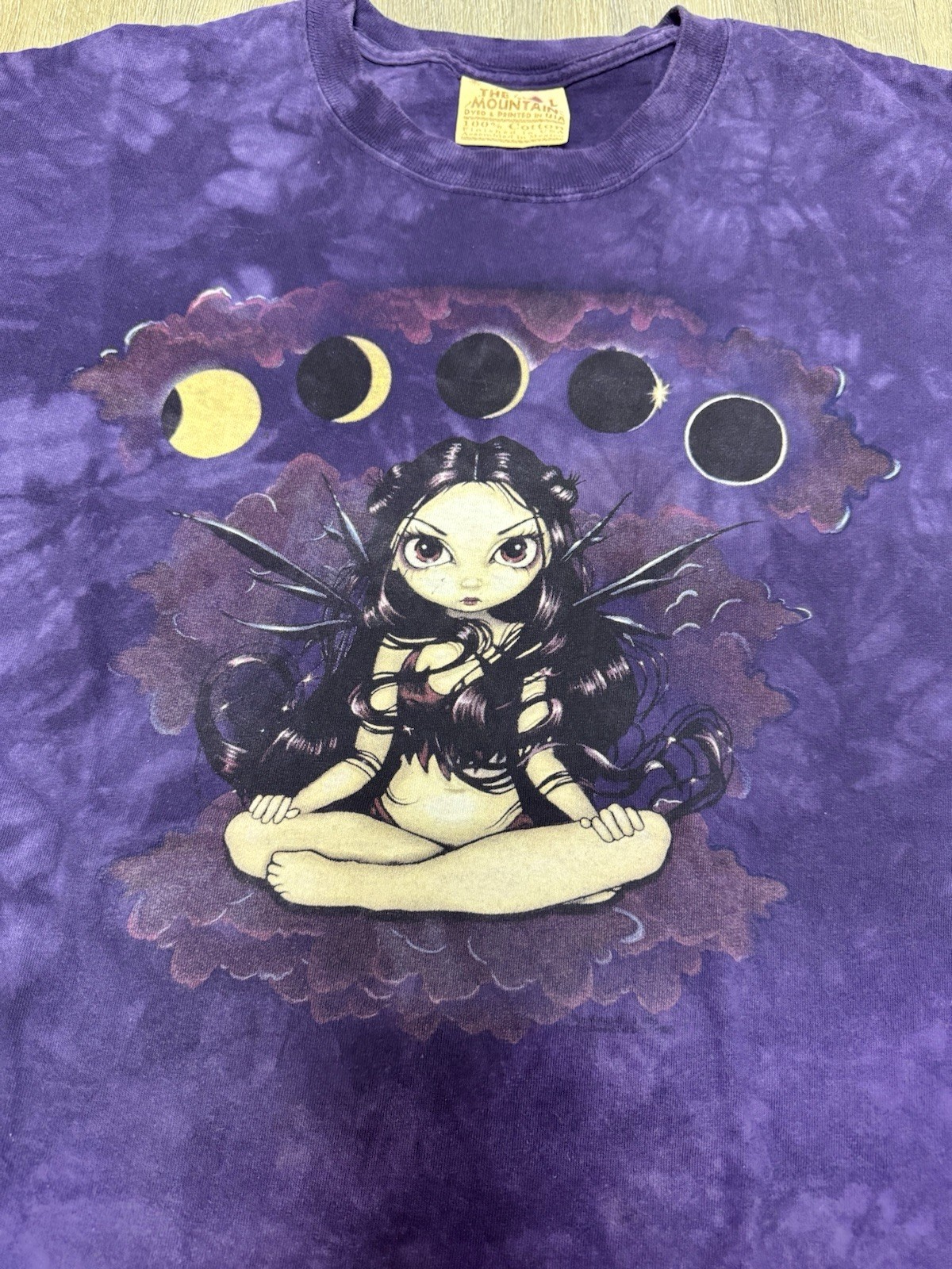 VTG The Mountain Moon Fairy Purple Tie Dye T-Shirt Size L Y2K Eclipse Fairy gallery