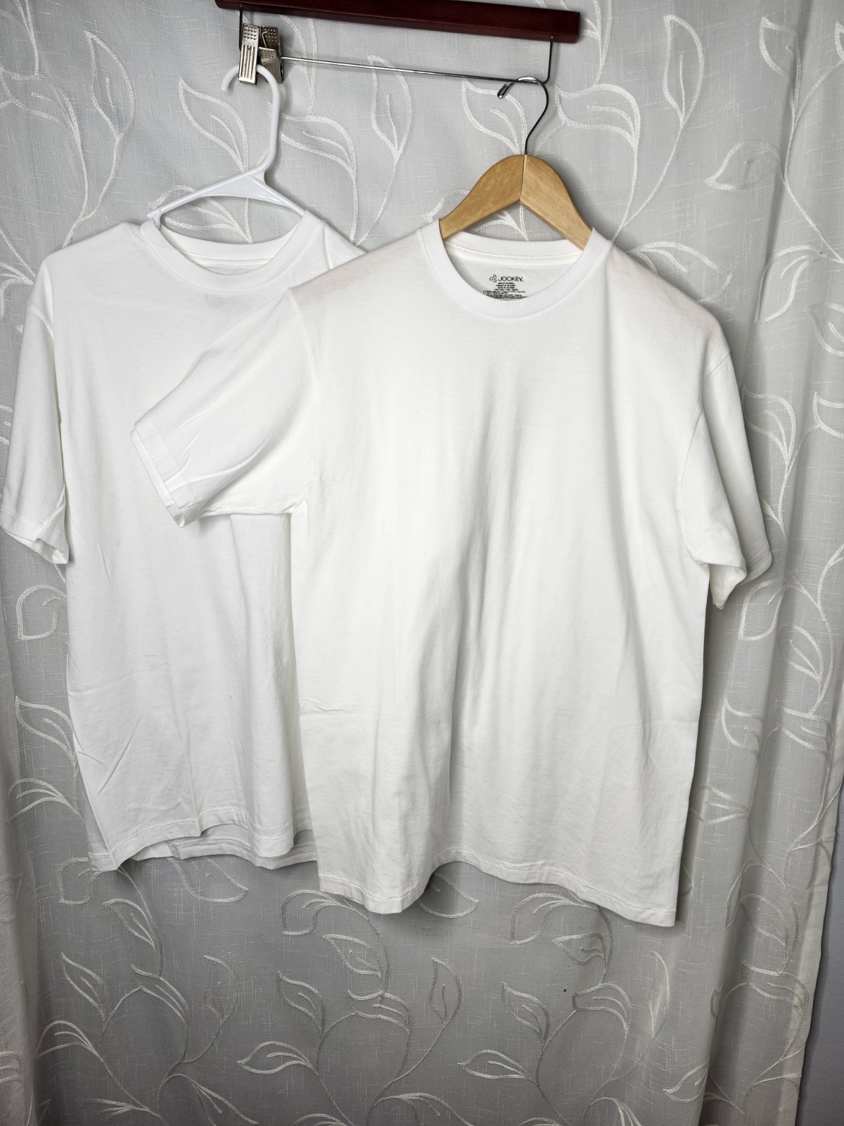 Vintage Jockey Plain White Tee Shirt Men Large Single Stitch set of 2 gallery