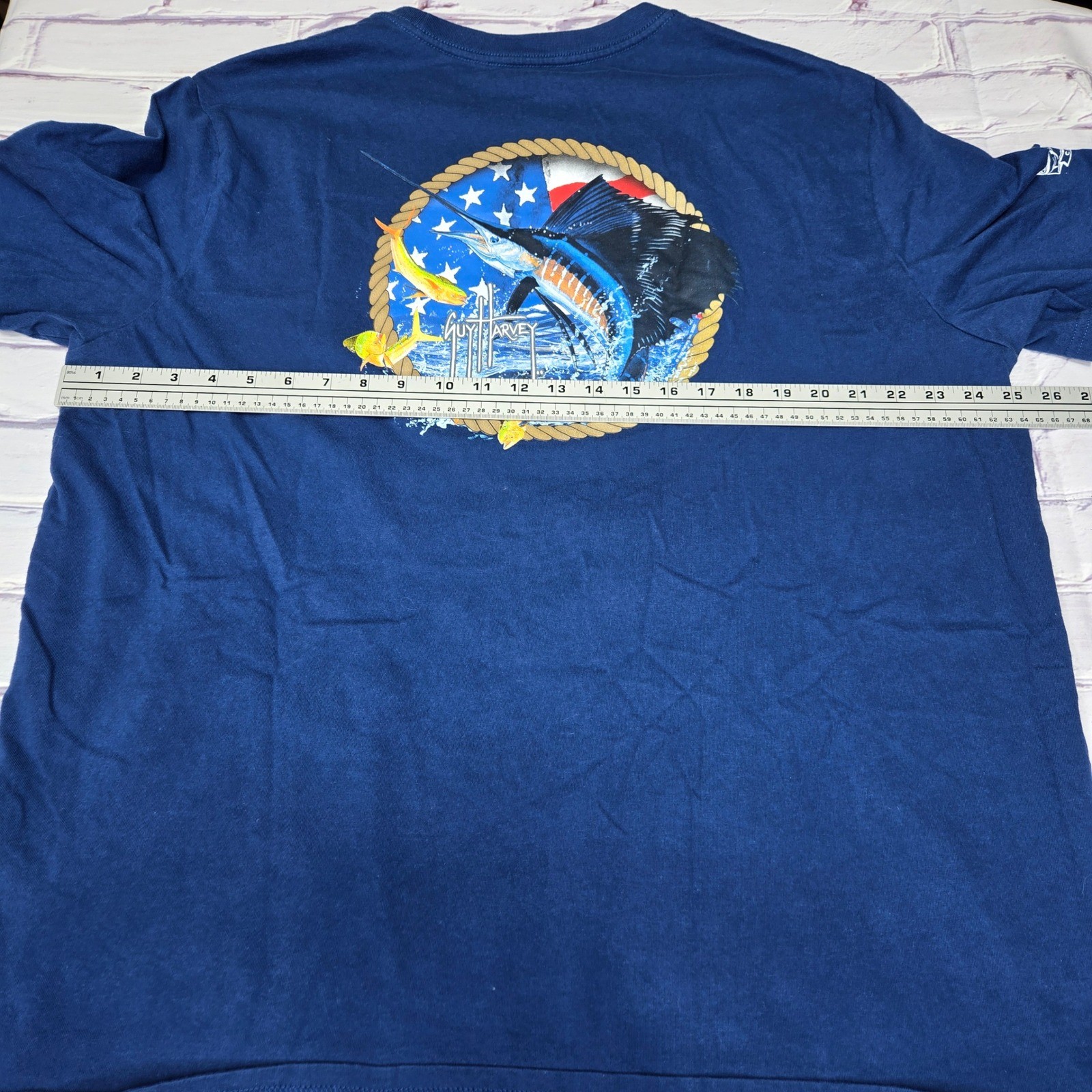 Guy Harvey Mens Navy Blue Sailfish American Flag Graphic T-Shirt XXXL Cotton gallery