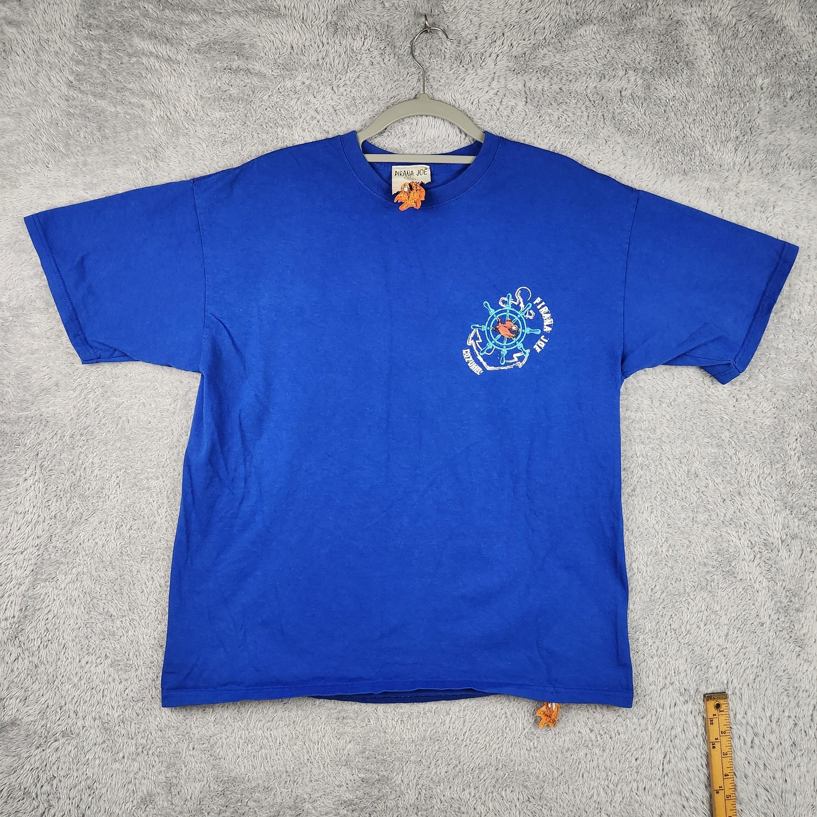 Pirana Joe Shirt Mens XL Blue Cozumel Mexico Nautical Anchor Fish Graphic Logo gallery