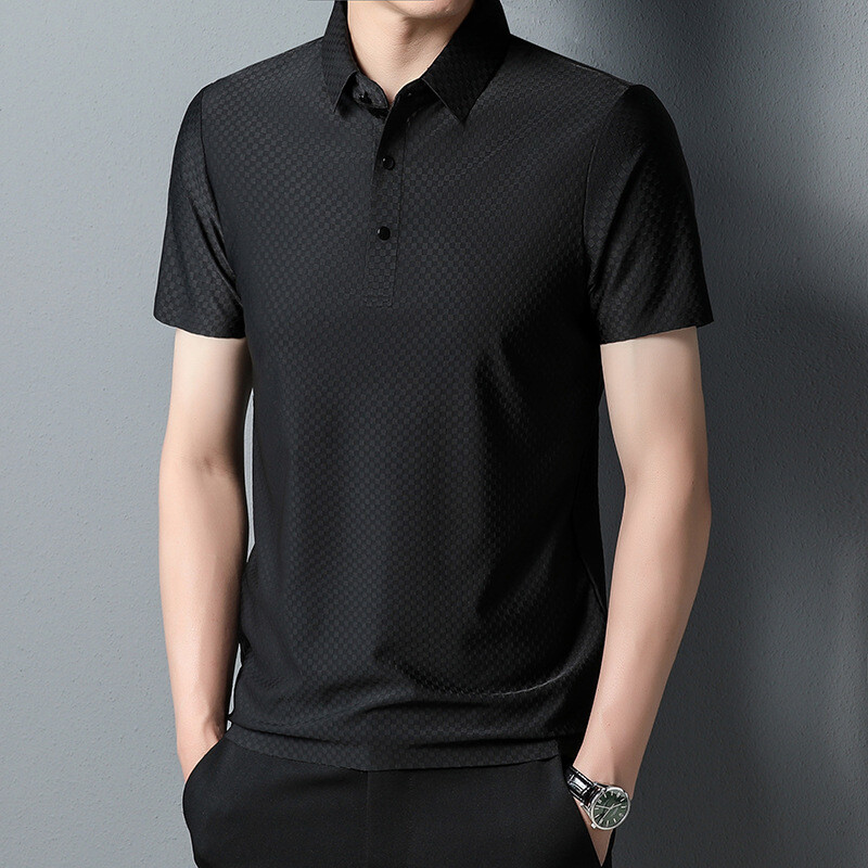 New Traceless Short Sleeve Men's Solid Color Fashion Casual Lapel T-shirt gallery