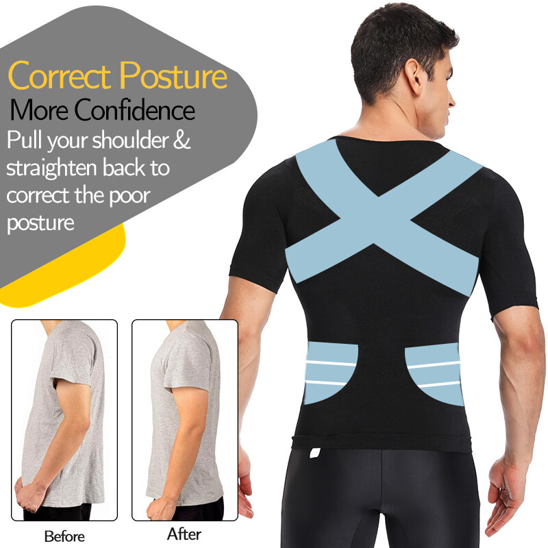 Men's Slimming Body Shaper Posture Corrector Vest Abdomen Compression Shirt Tops gallery