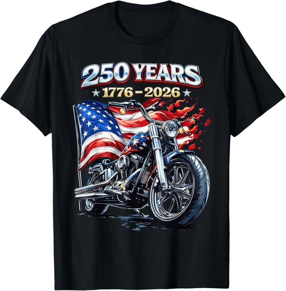 US Flag Motorcycle Biker 250 Years American Anniversary T-Shirt