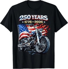US Flag Motorcycle Biker 250 Years American Anniversary T-Shirt