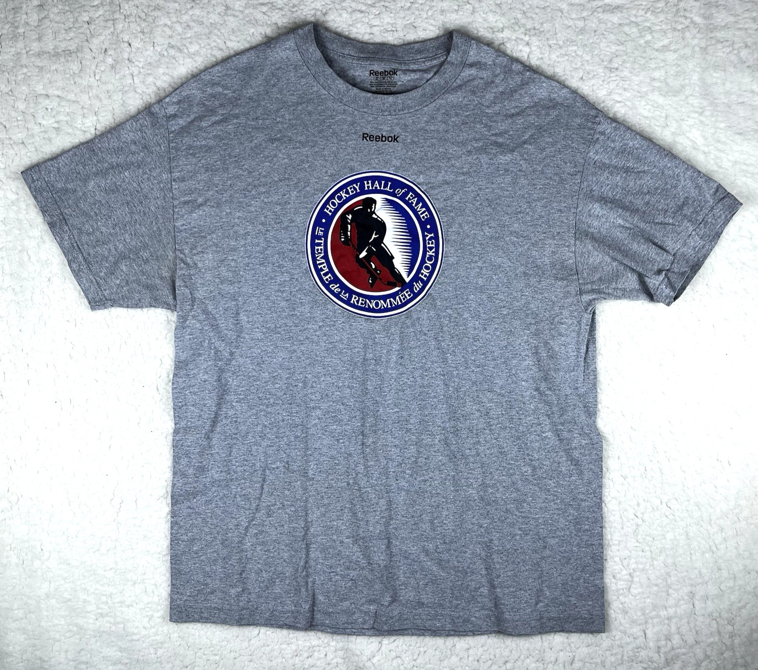 Reebok Mens XL Grey Graphic Tshirt Hockey Hall Of Fame French Thick Cotton NHL gallery