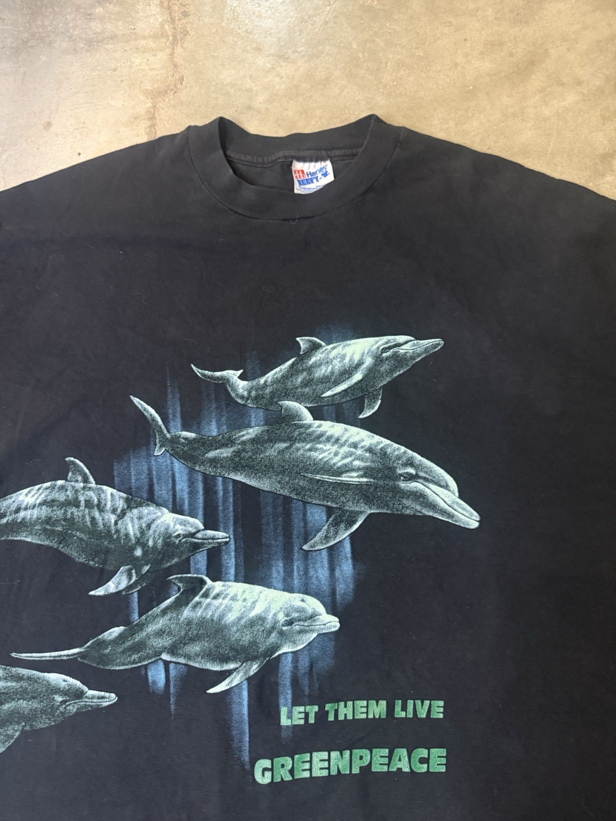 Vintage 90s Greenpeace Let Them Live Dolphin T Shirt XXL USA Made Single Stitch gallery