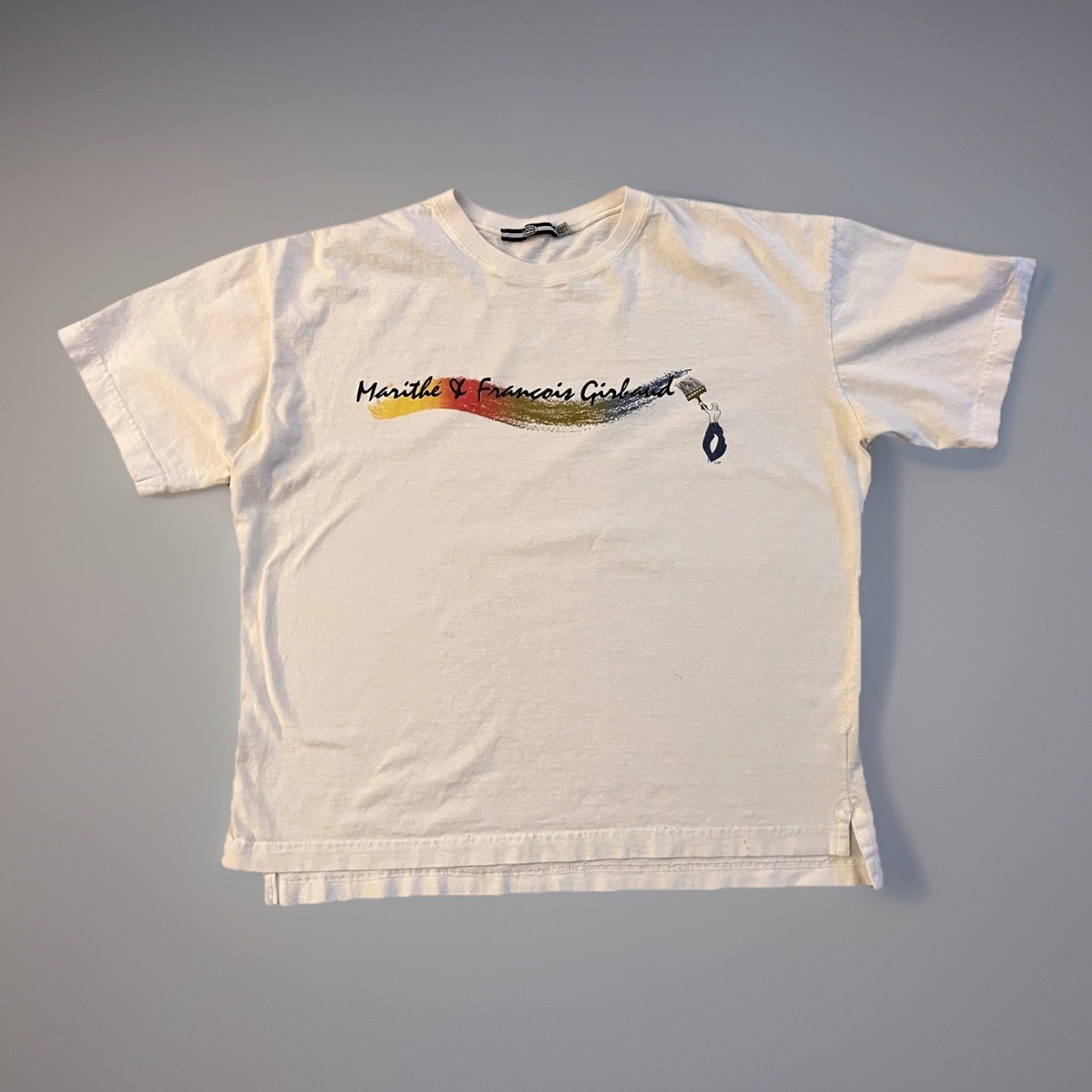 Vintage Marithe Francois Girbaud Shirt Mens One Size White Paint Graphic Tee gallery