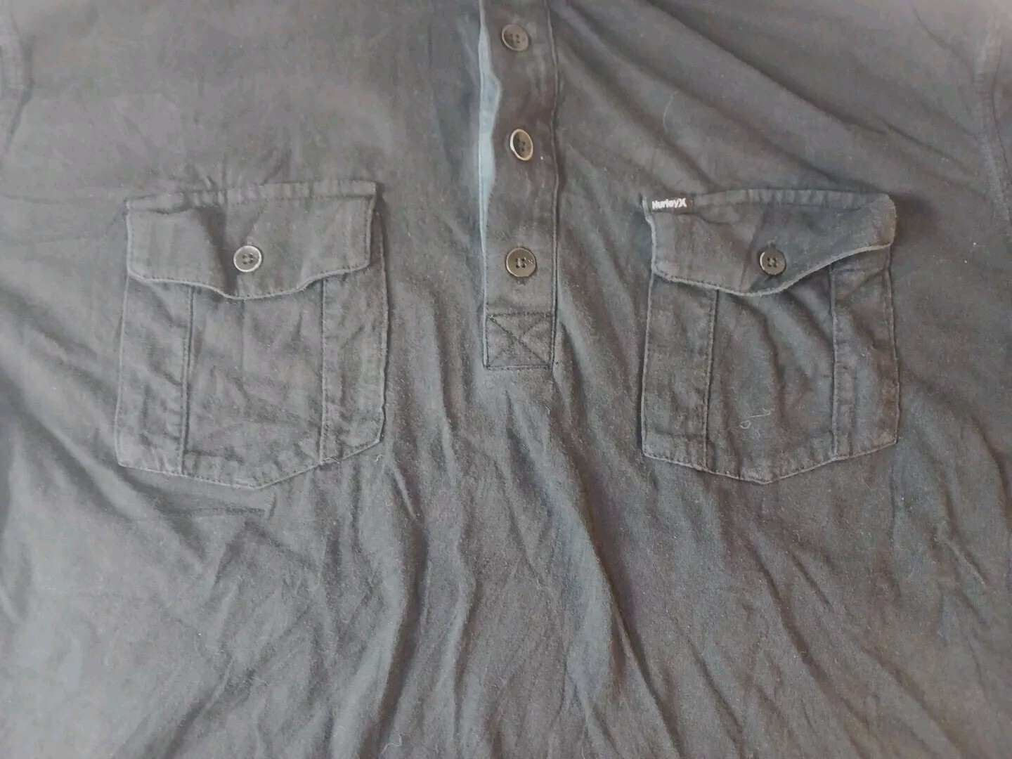 Hurley Buckle Shirt Men's XL Collar Pocket Black Short Sleeve Shirt gallery