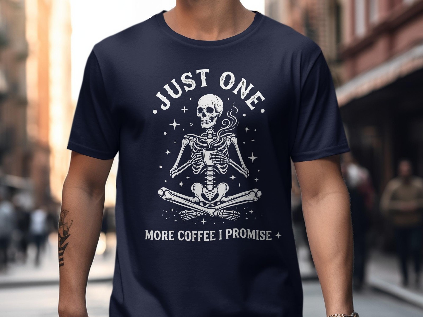 Just One More Coffee I Promise T-Shirt, Funny Skeleton Coffee Lover Tee, Spooky gallery