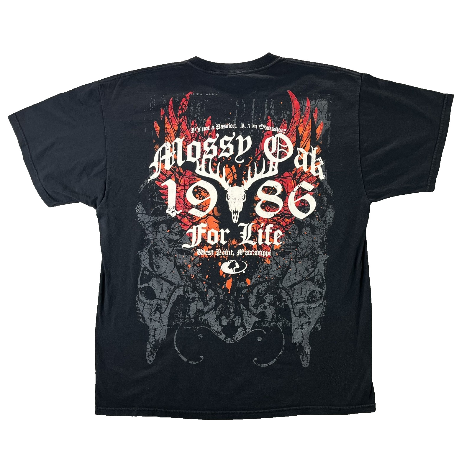 Mossy Oak Shirt Mens 2XL Black Deer Skull For Life Short Sleeve Outdoors Hunting gallery