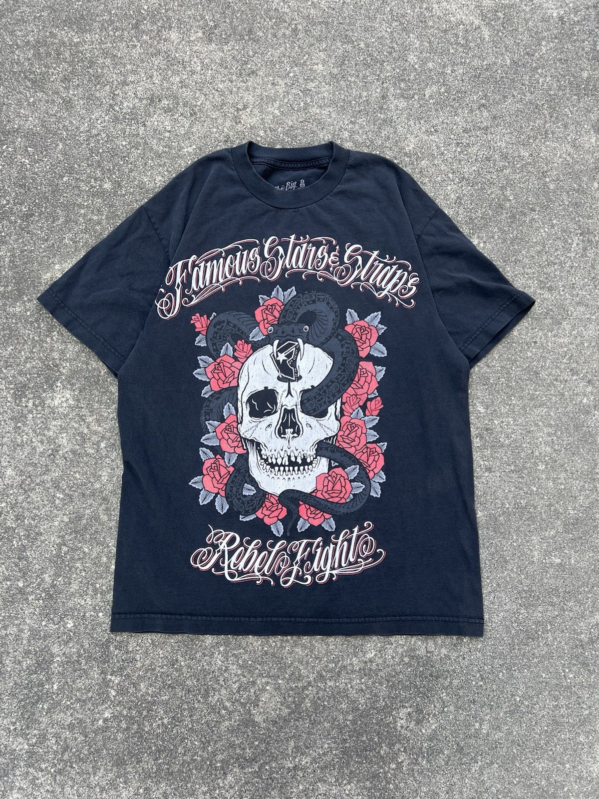 Vintage Y2K 2000s Famous Stars & Straps X Rebel Eight Skull T Shirt Black Size M