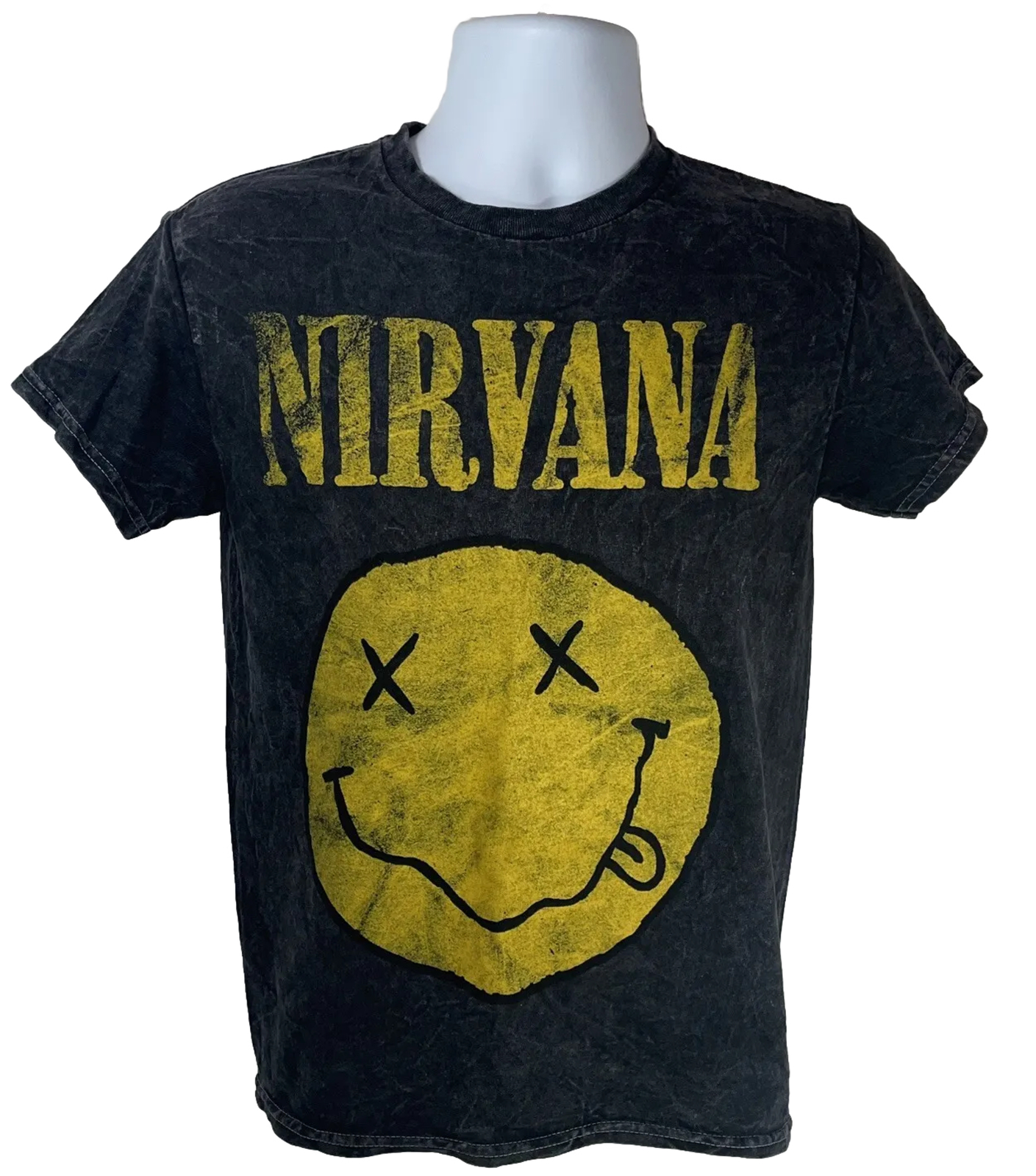 Nirvana Shirt Unisex Small Heather Black Smiley Front Graphic Distressed 2022
