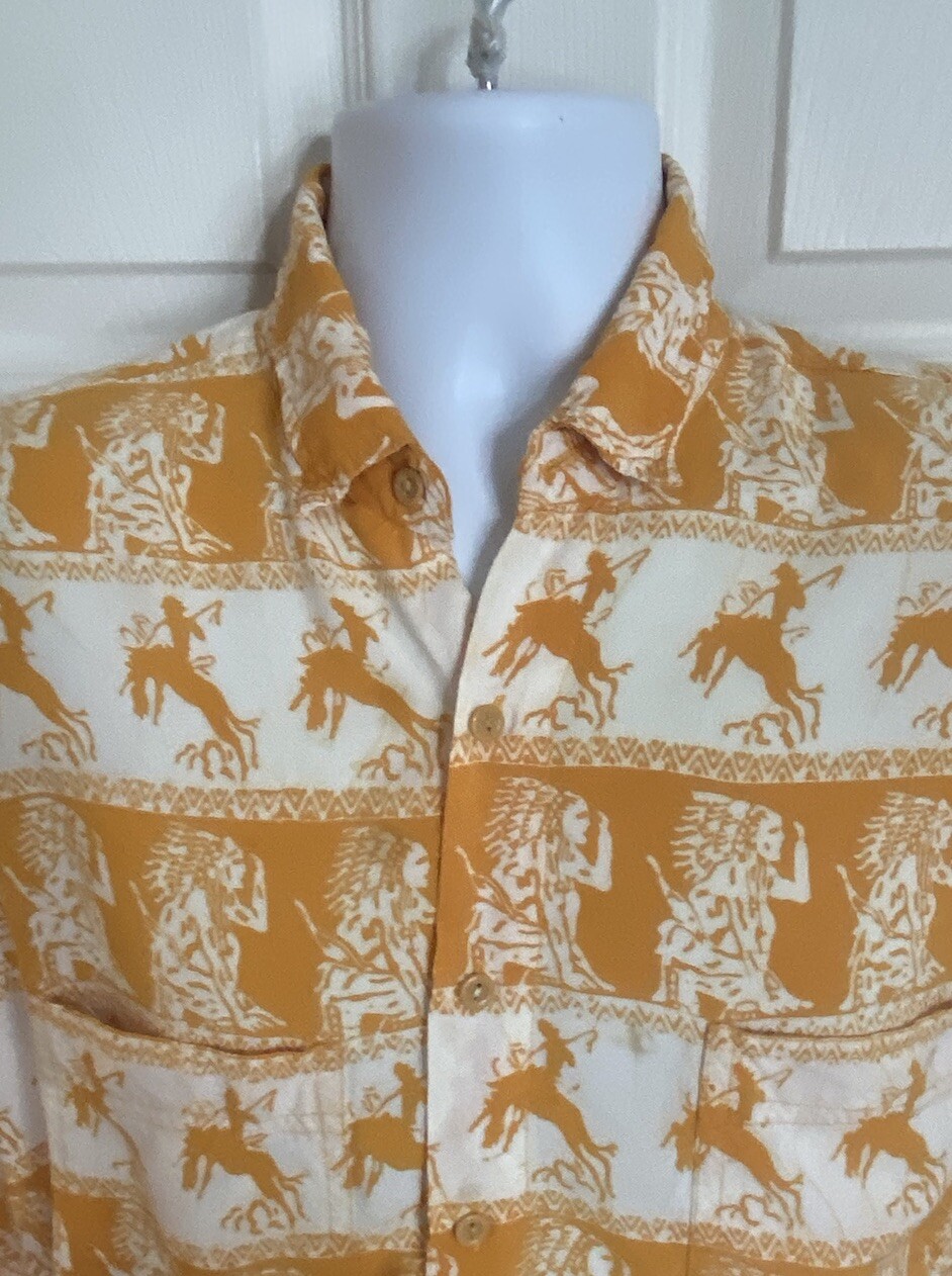Vintage What's Happening Primitive Heat Tribal Hawaiian Button Shirt - Men's L gallery