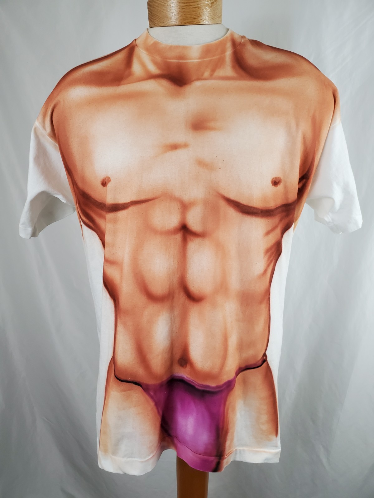 Vintage Fake Six Pack Male Torso T-Shirt XXL White Cotton Poly Single Stitch USA gallery