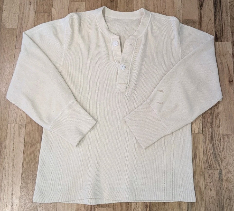 Vintage 50s Military Henley Shirt M Wool Thermal Winter Workwear Uniform USA gallery