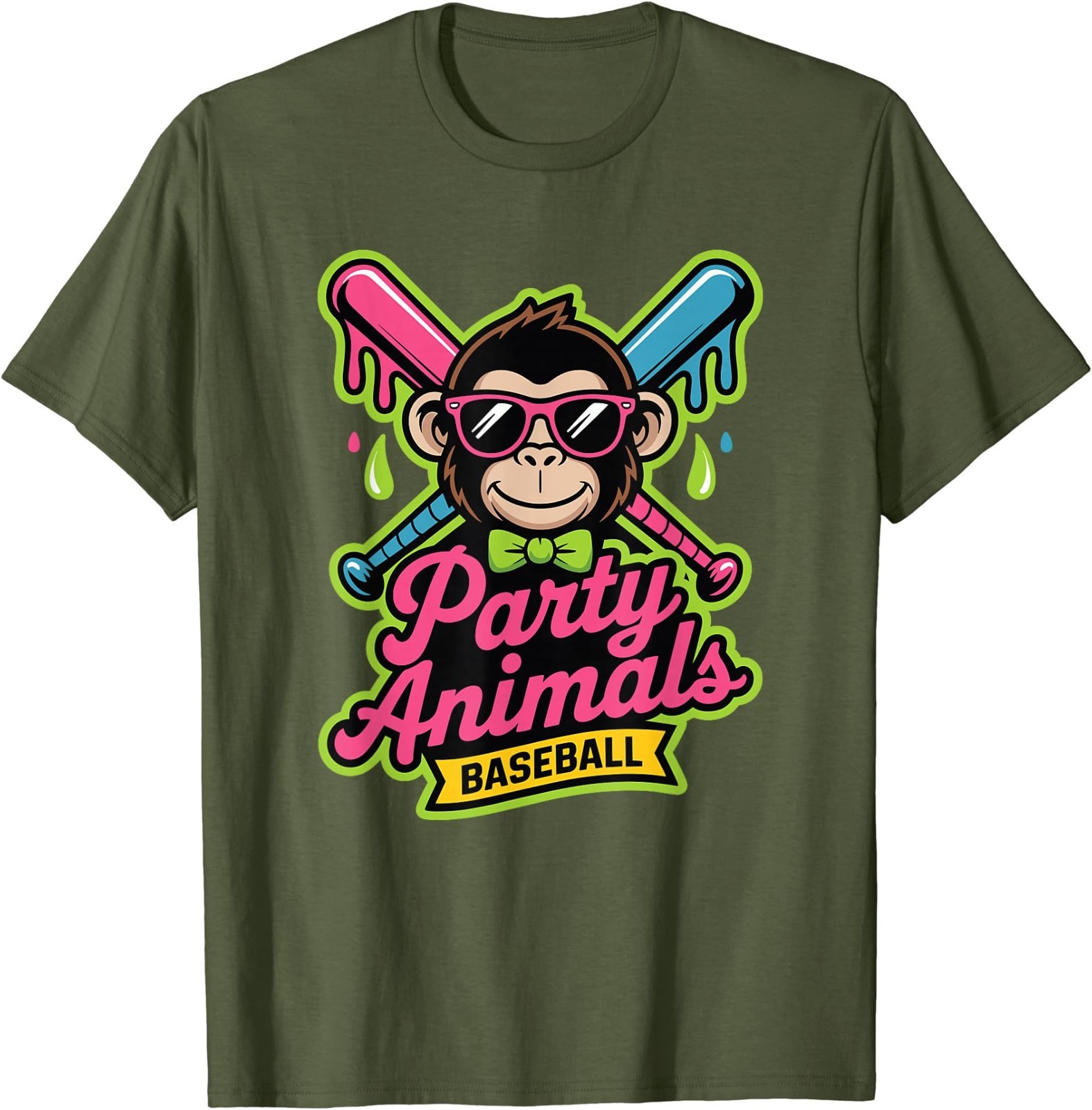 Party Animals Baseball Funny Monkey Vibrant Slime T-Shirt gallery