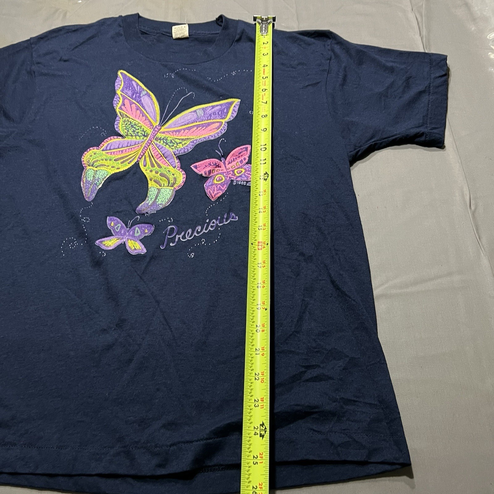 Vintage Butterfly T Shirt 1989 Single Stitch Screen Stars PolyCotton Navy M Fit gallery