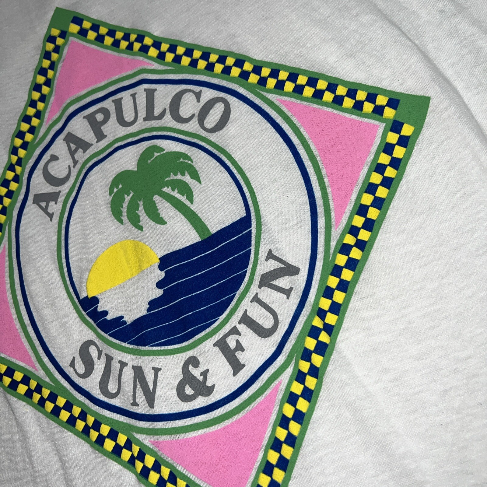 Vintage 80’s Handtex Acapulco Sun & Fun T-Shirt OSFA Beach White Single-Stitch gallery