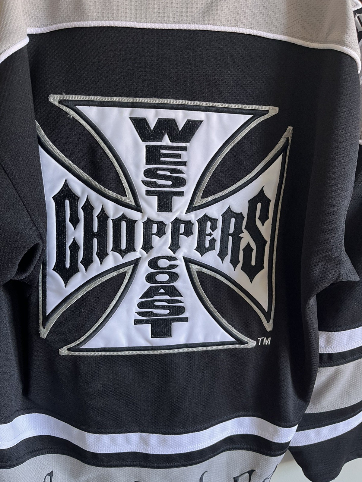 Rare West Coast Choppers Jersey Iron Cross Black White Long Beach CA XL gallery