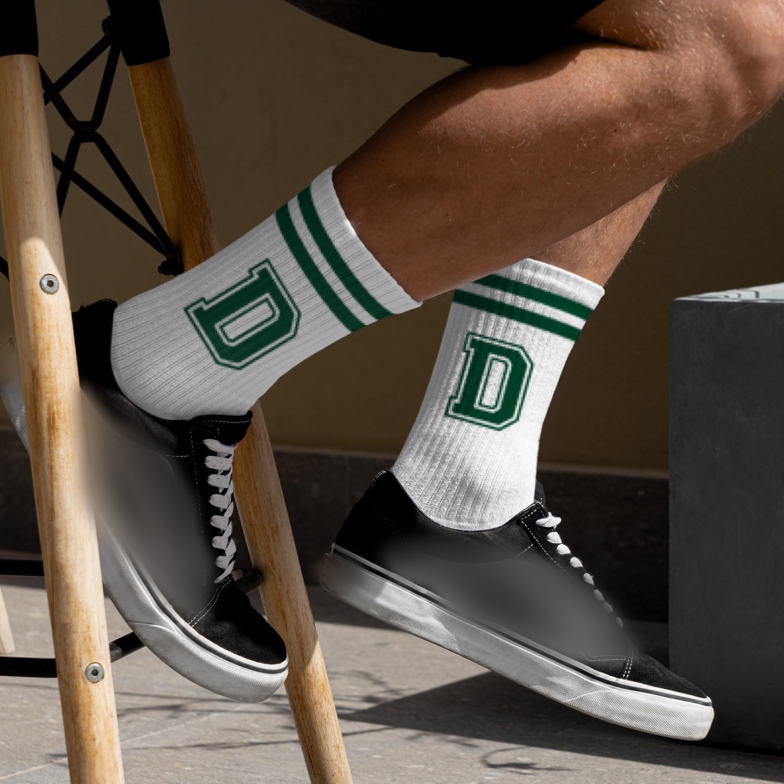 Dark Green Initial Stripes Socks with Letter D, Retro Athletic Style Socks, P... gallery