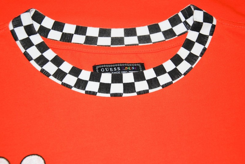 Guess X J Balvin Medium T Shirt Orange Checkered Collar Embroidered Colorful gallery
