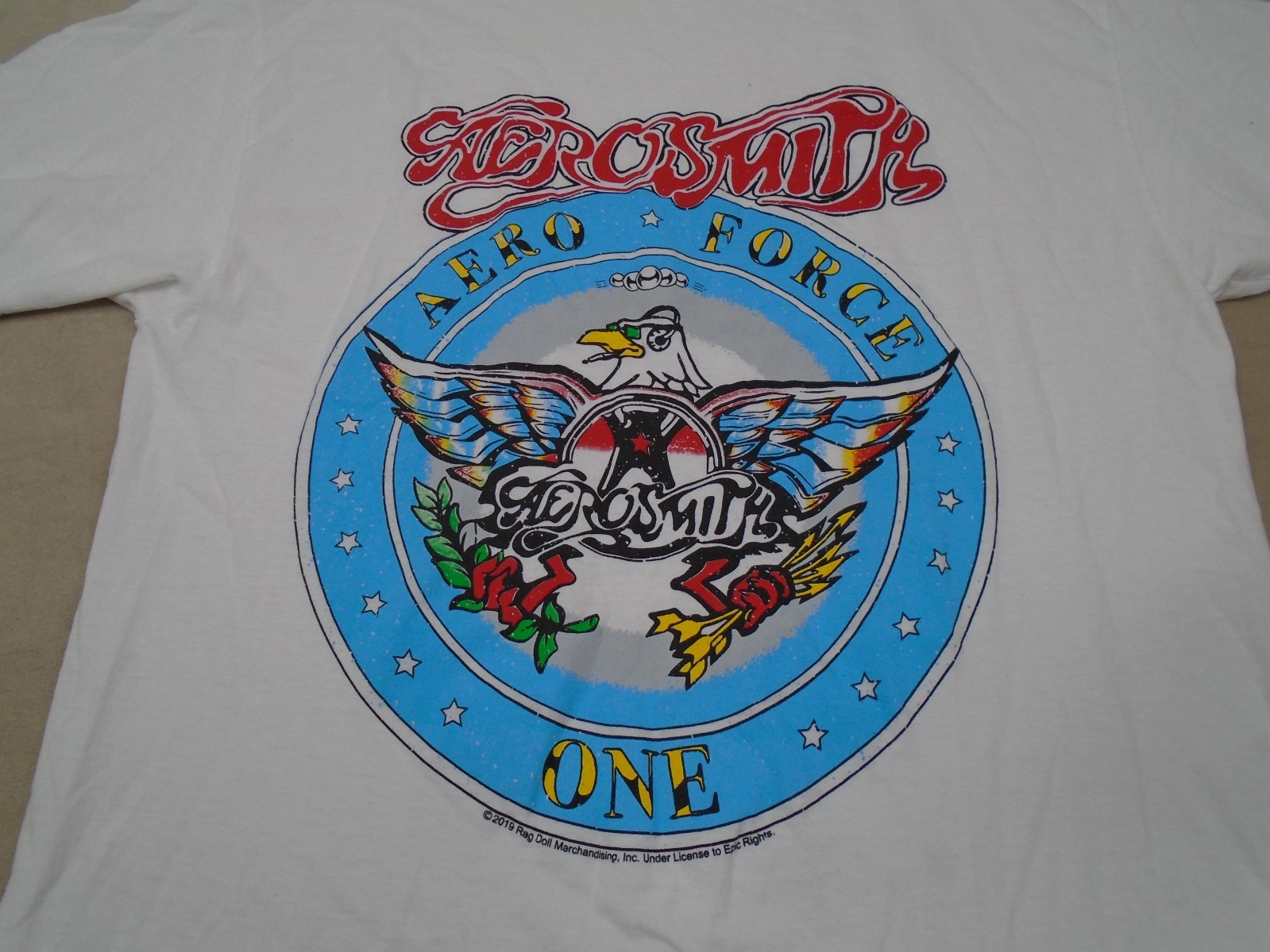 Aerosmith - “Aero Force One” - 2019 White Shirt - Sz Medium - Fruit Of The Loom gallery