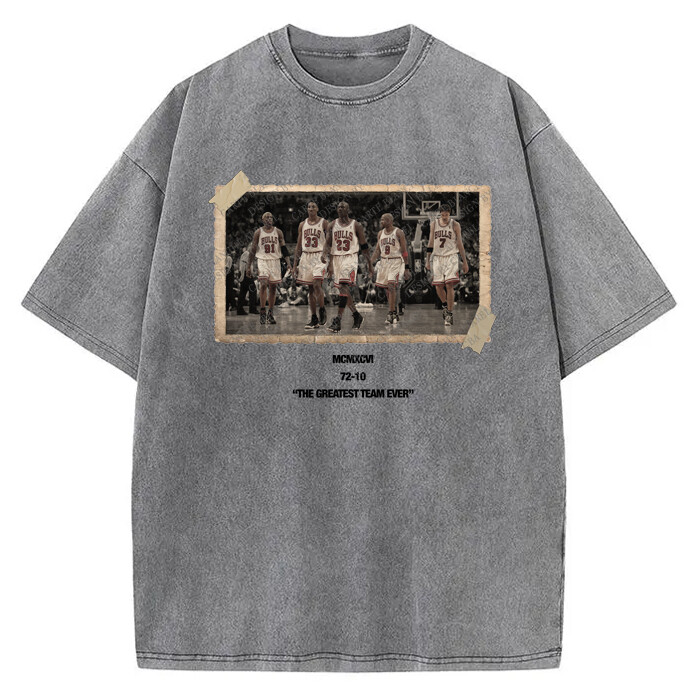 1996 Chicago Bulls Jordan Vintage Photo T-Shirt The Greatest Team Ever 72-10 gallery
