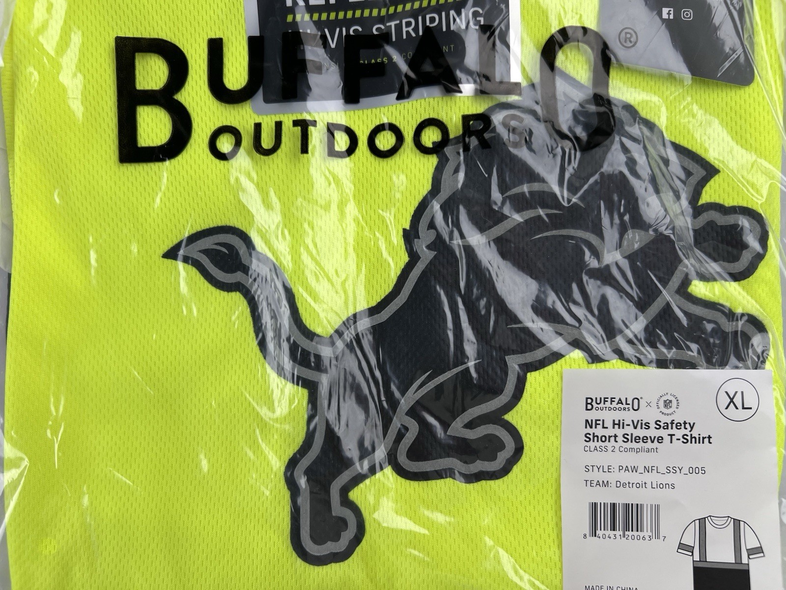 Buffalo Outdoors NFL Hi-Vis Safety T-Shirt Men’s XL Detroit Lions ANSI Class 2 gallery